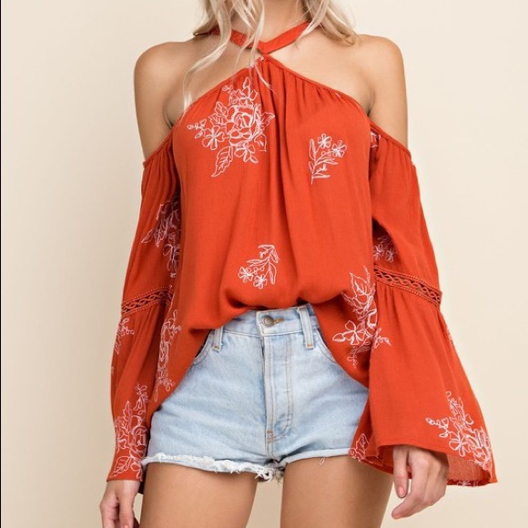 Infinity Raine Tops - ❤️LAST ONE! BOHO Rust Embroidered Halter Style Top